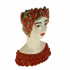 Buste de femme sicilienne / vase décoratif Chili Lady, rouge-vert, peint à la main
