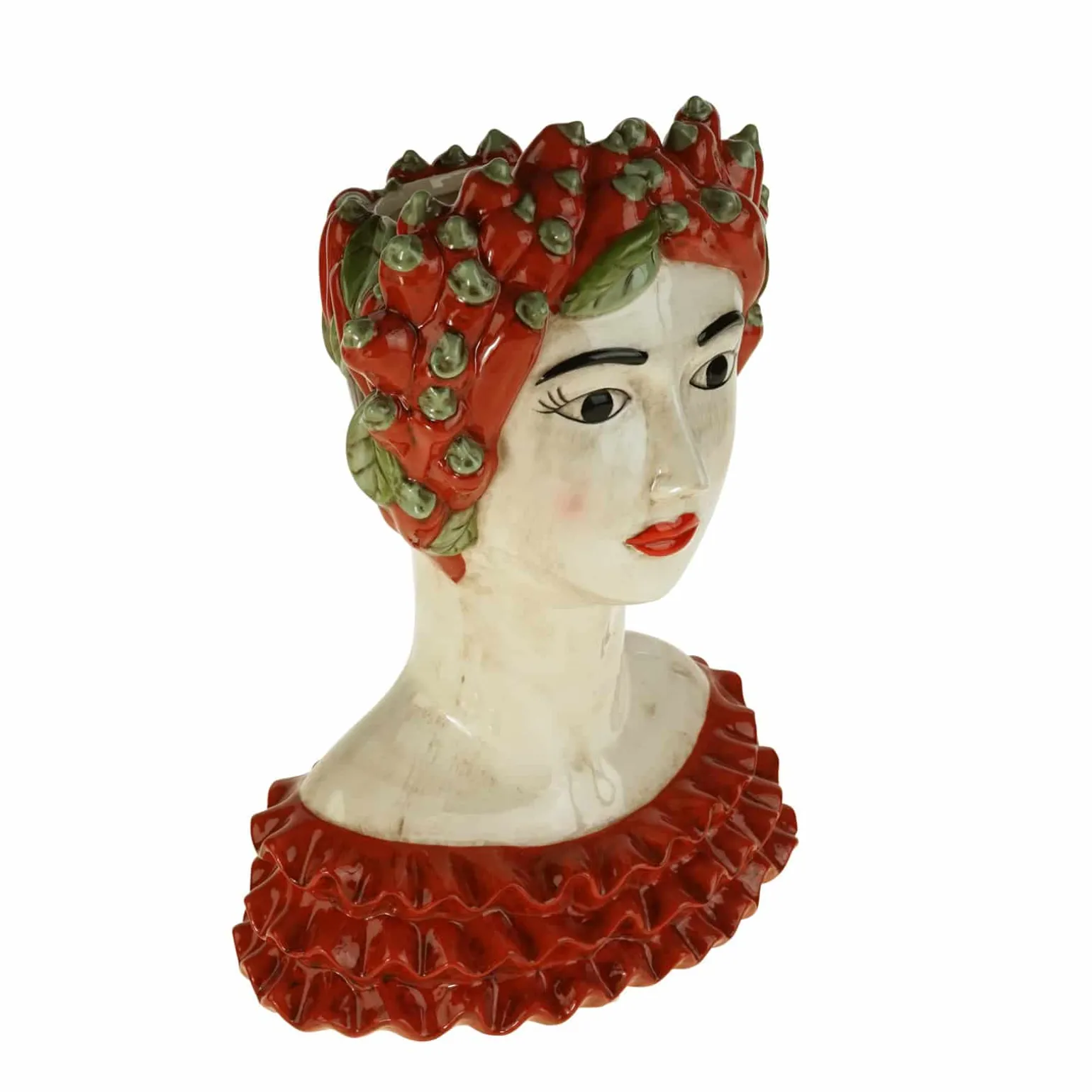 Buste de femme sicilienne / vase décoratif Chili Lady, rouge-vert, peint à la main