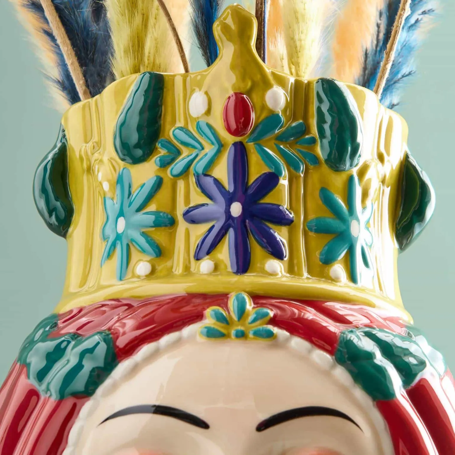 Buste de femme sicilienne / vase décoratif Letizia, rouge-jaune, peint à la main