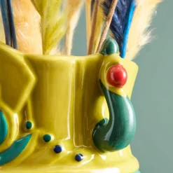 Buste de femme sicilienne / vase décoratif Estefania, vert-jaune, peint à la main