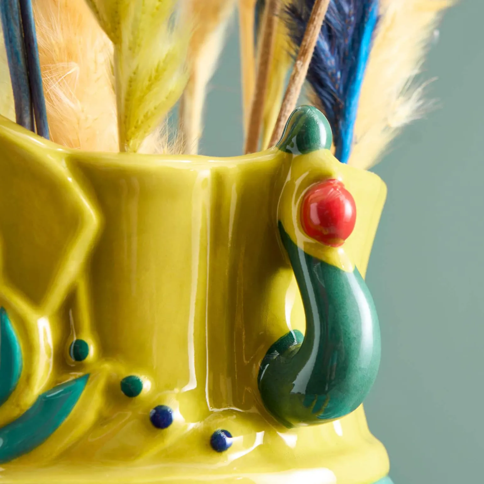 Buste de femme sicilienne / vase décoratif Estefania, vert-jaune, peint à la main