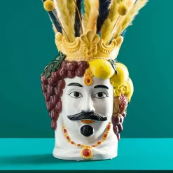 Buste d'homme sicilien / vase décoratif Moro, coloré, peint à la main