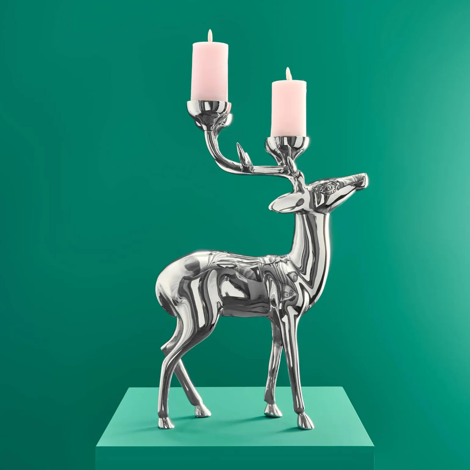 Chandelier cerf, argent, aluminium, 62x31x42 cm