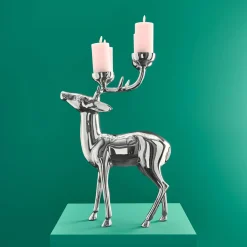 Chandelier cerf, argent, aluminium, 62x31x42 cm