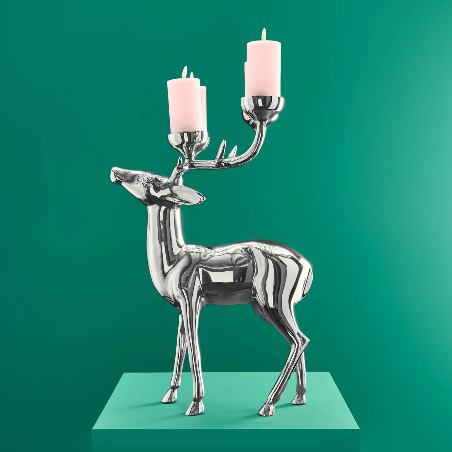 Chandelier cerf, argent, aluminium, 62x31x42 cm