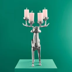 Chandelier cerf, argent, aluminium, 62x31x42 cm