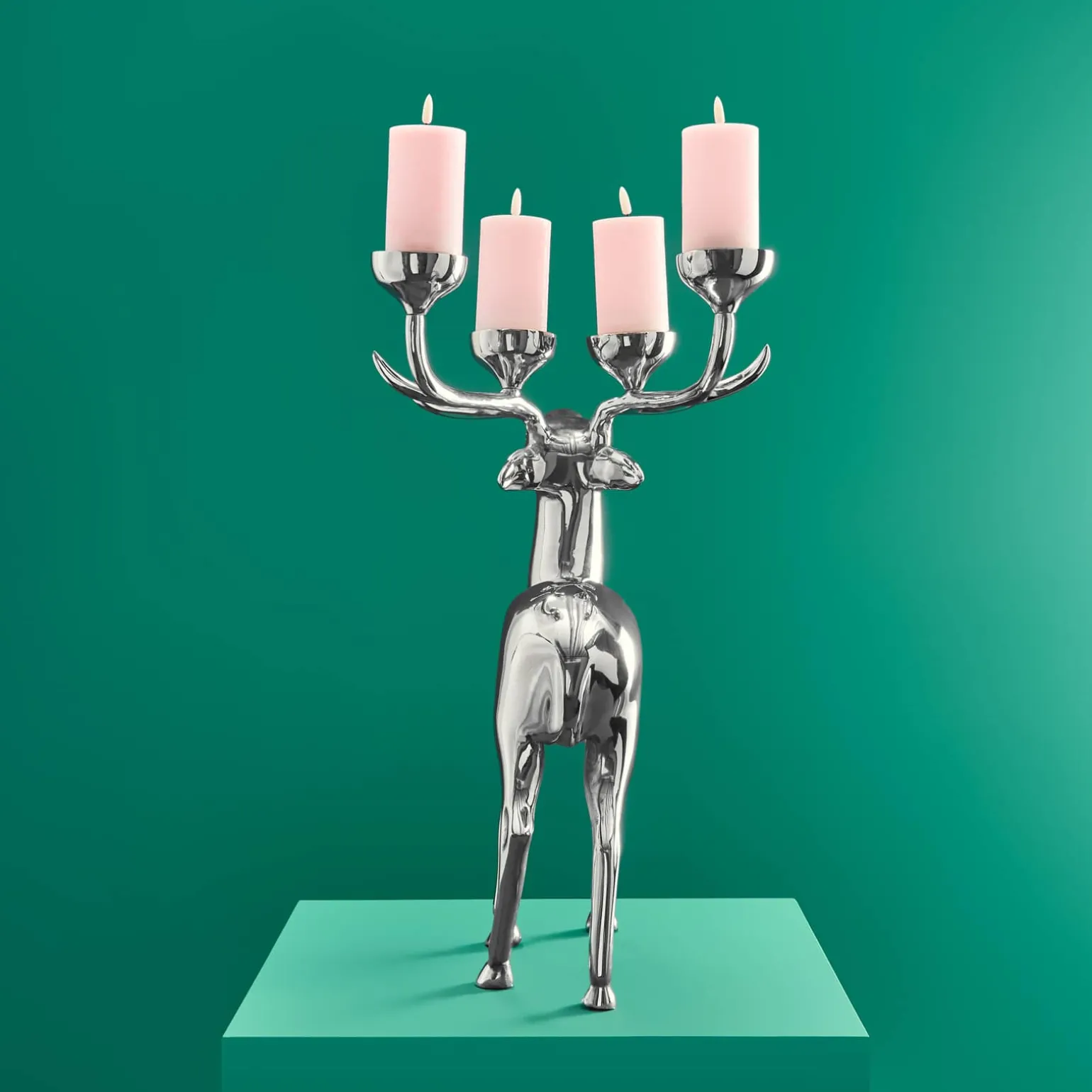 Chandelier cerf, argent, aluminium, 62x31x42 cm