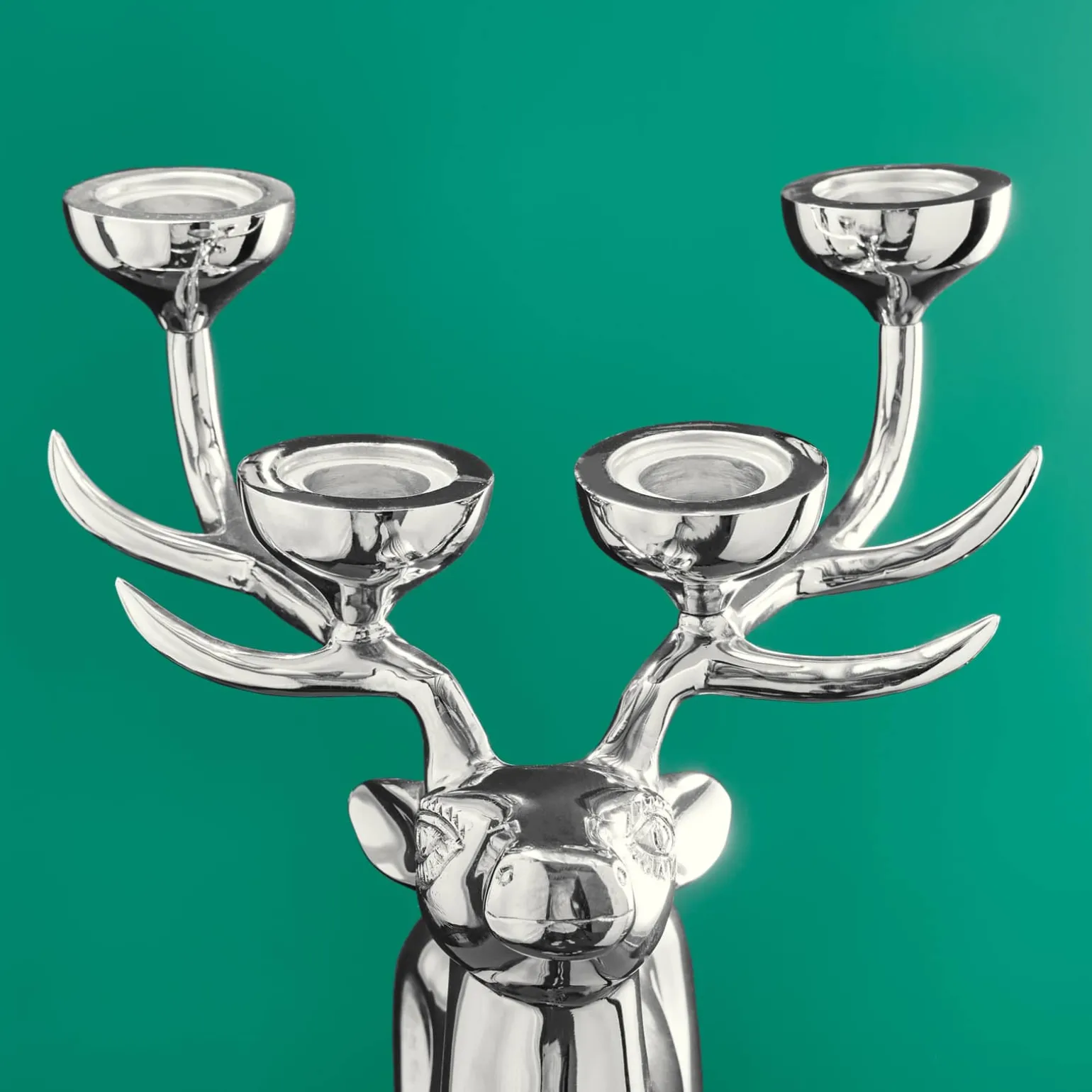 Chandelier cerf, argent, aluminium, 62x31x42 cm