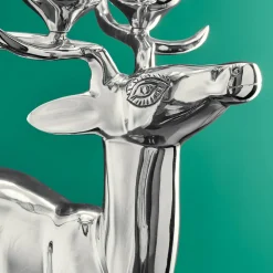 Chandelier cerf, argent, aluminium, 62x31x42 cm