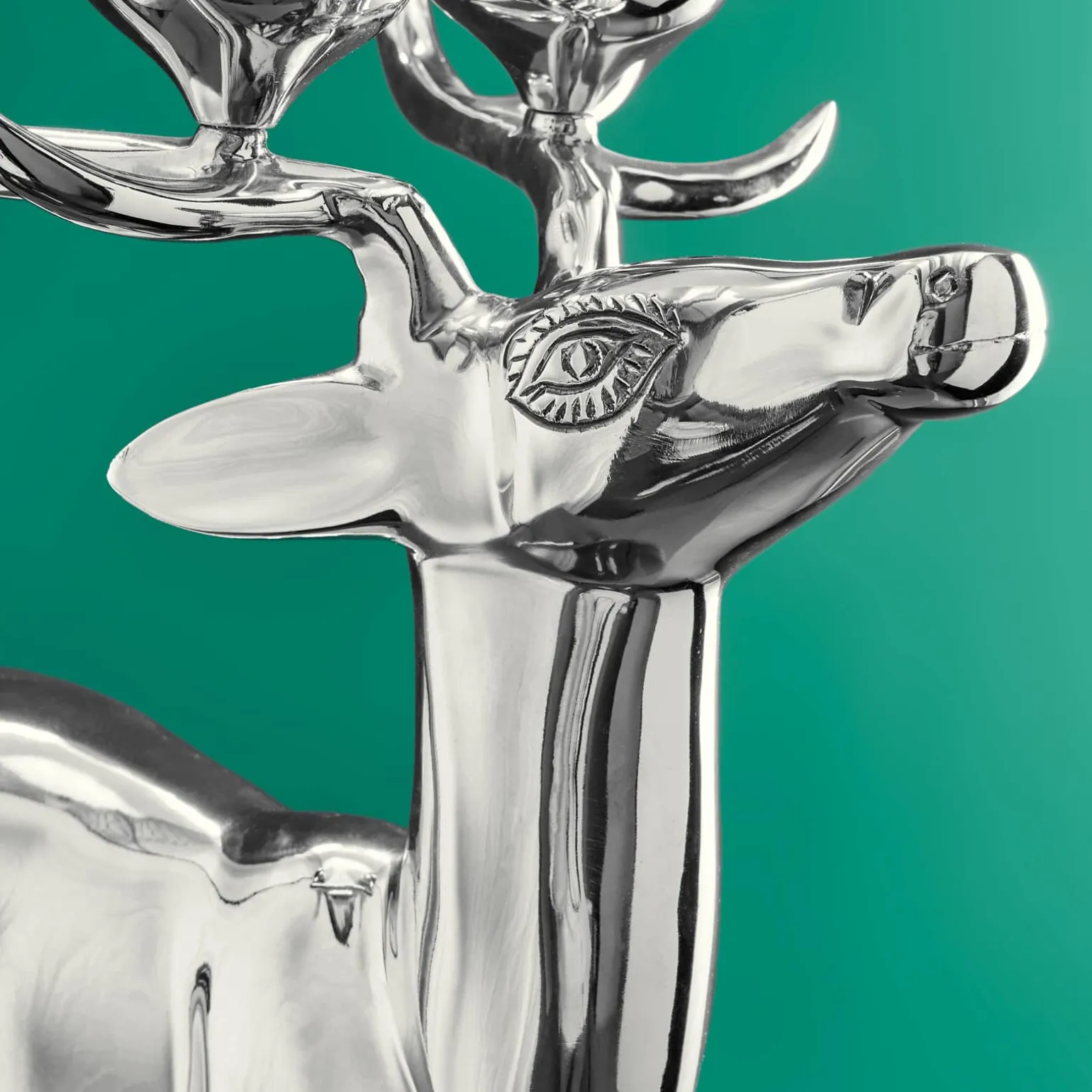 Chandelier cerf, argent, aluminium, 62x31x42 cm