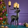 Chandelier cerf, noir, aluminium, 62x31x42 cm