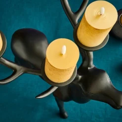 Chandelier cerf, noir, aluminium, 62x31x42 cm