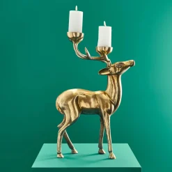 Chandelier cerf, or, aluminium, 62x31x42 cm