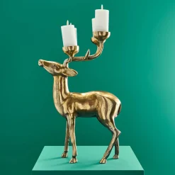 Chandelier cerf, or, aluminium, 62x31x42 cm