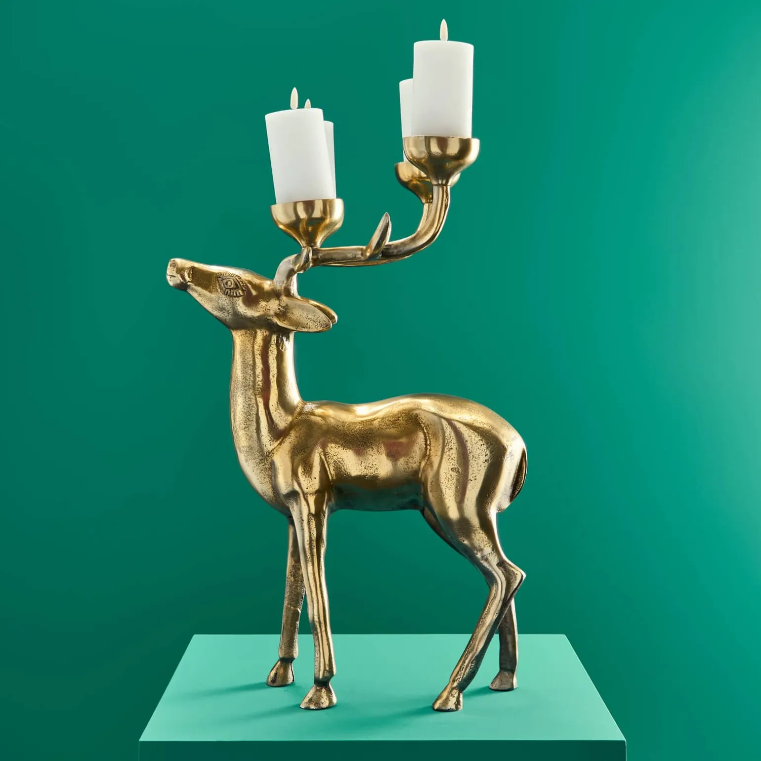 Chandelier cerf, or, aluminium, 62x31x42 cm