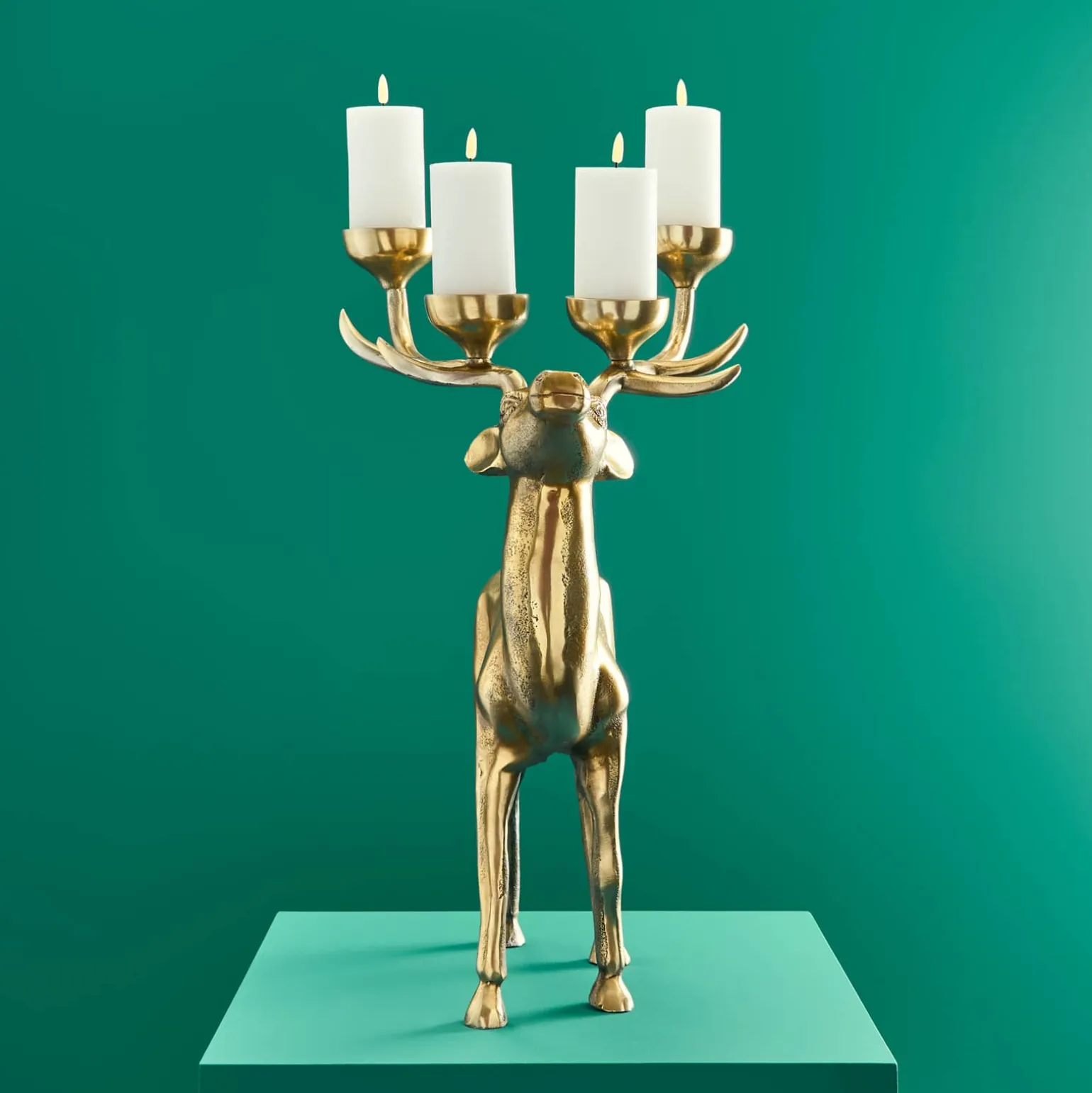 Chandelier cerf, or, aluminium, 62x31x42 cm