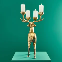Chandelier cerf, or, aluminium, 62x31x42 cm