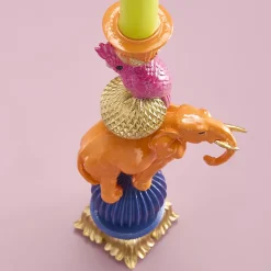Chandelier Éléphant avec Cacatoès, Peint à la Main