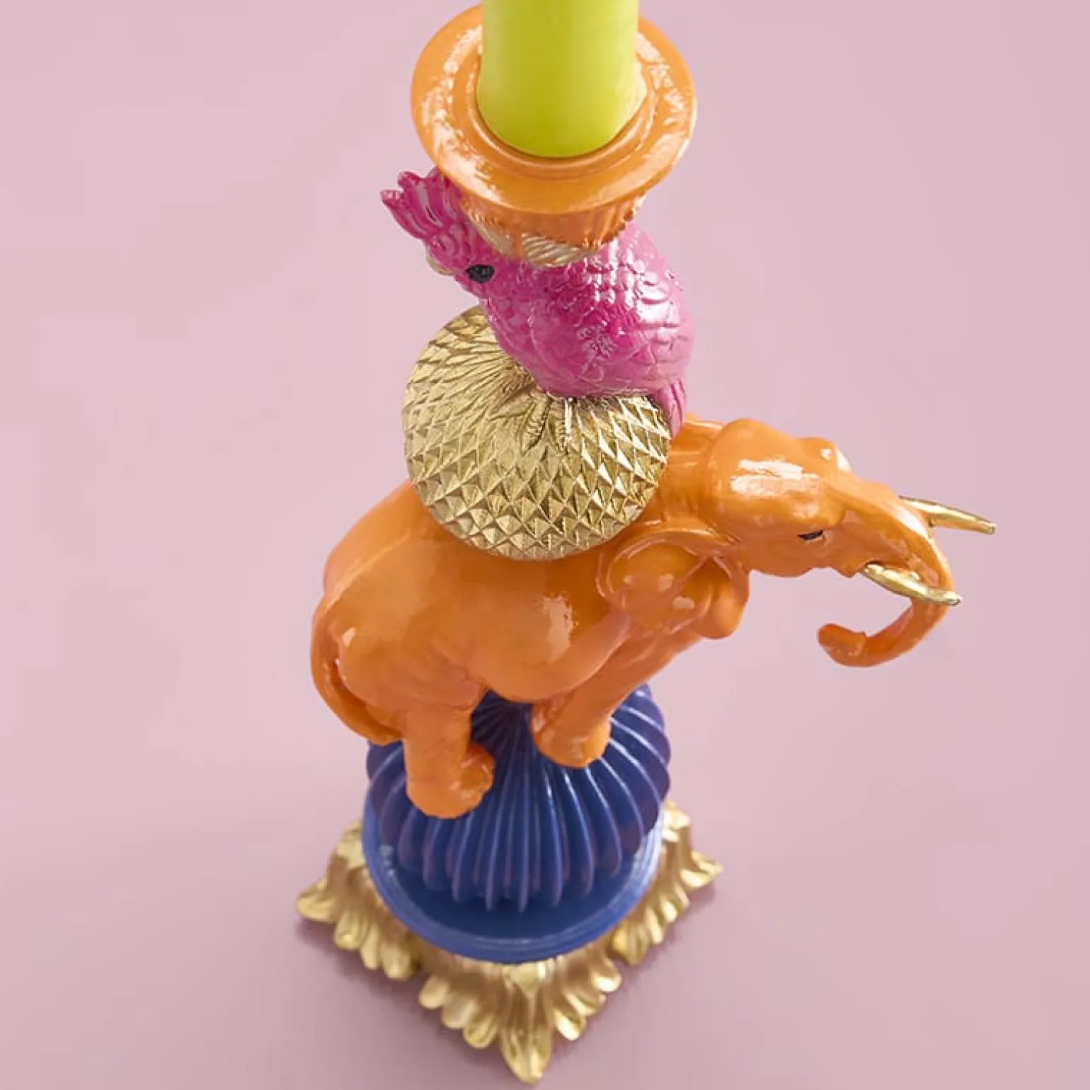 Chandelier Éléphant avec Cacatoès, Peint à la Main