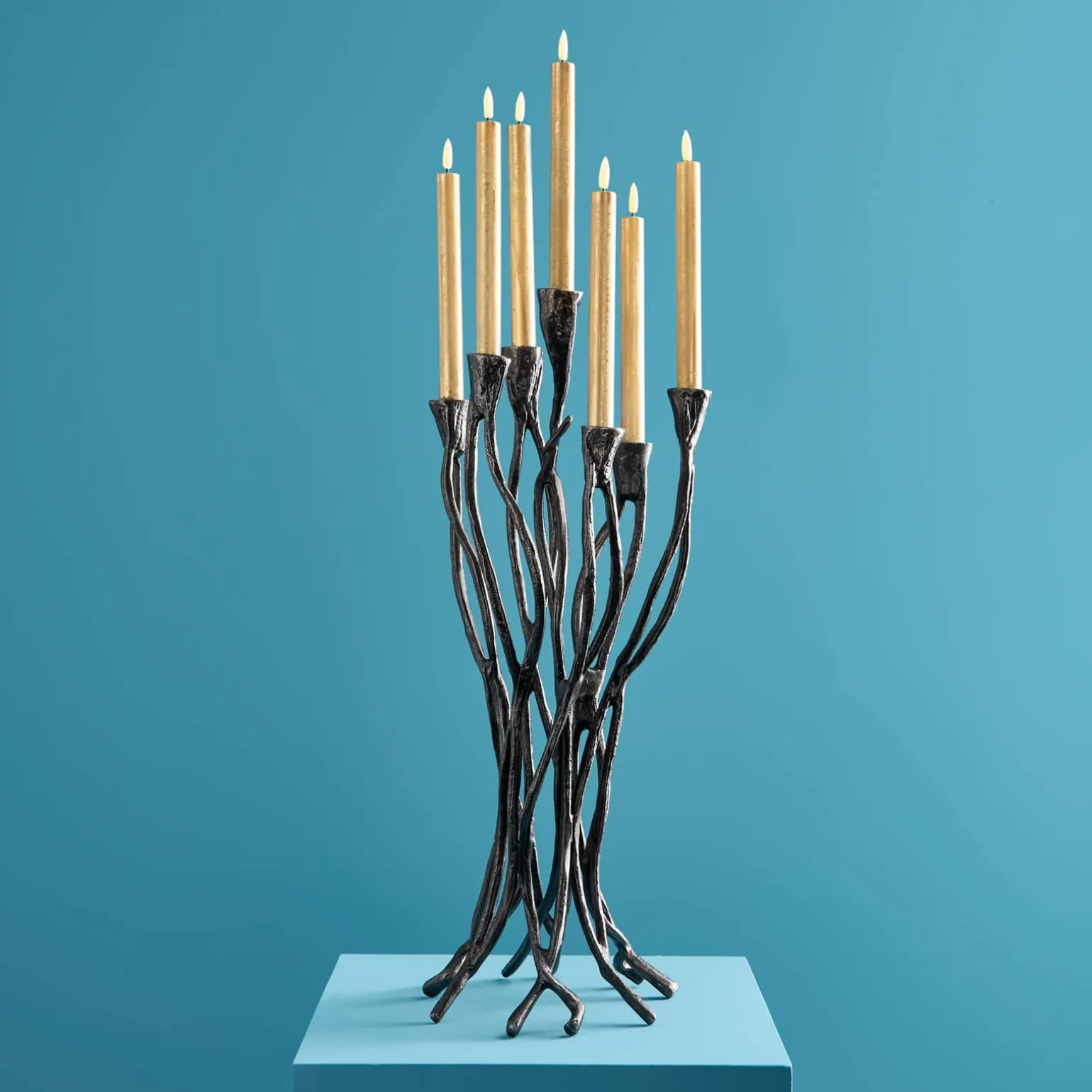 Chandelier Roots, noir, aluminium, fait main, 25x22x63,5 cm