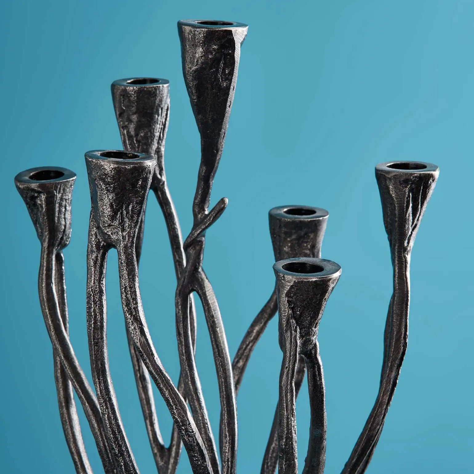 Chandelier Roots, noir, aluminium, fait main, 25x22x63,5 cm