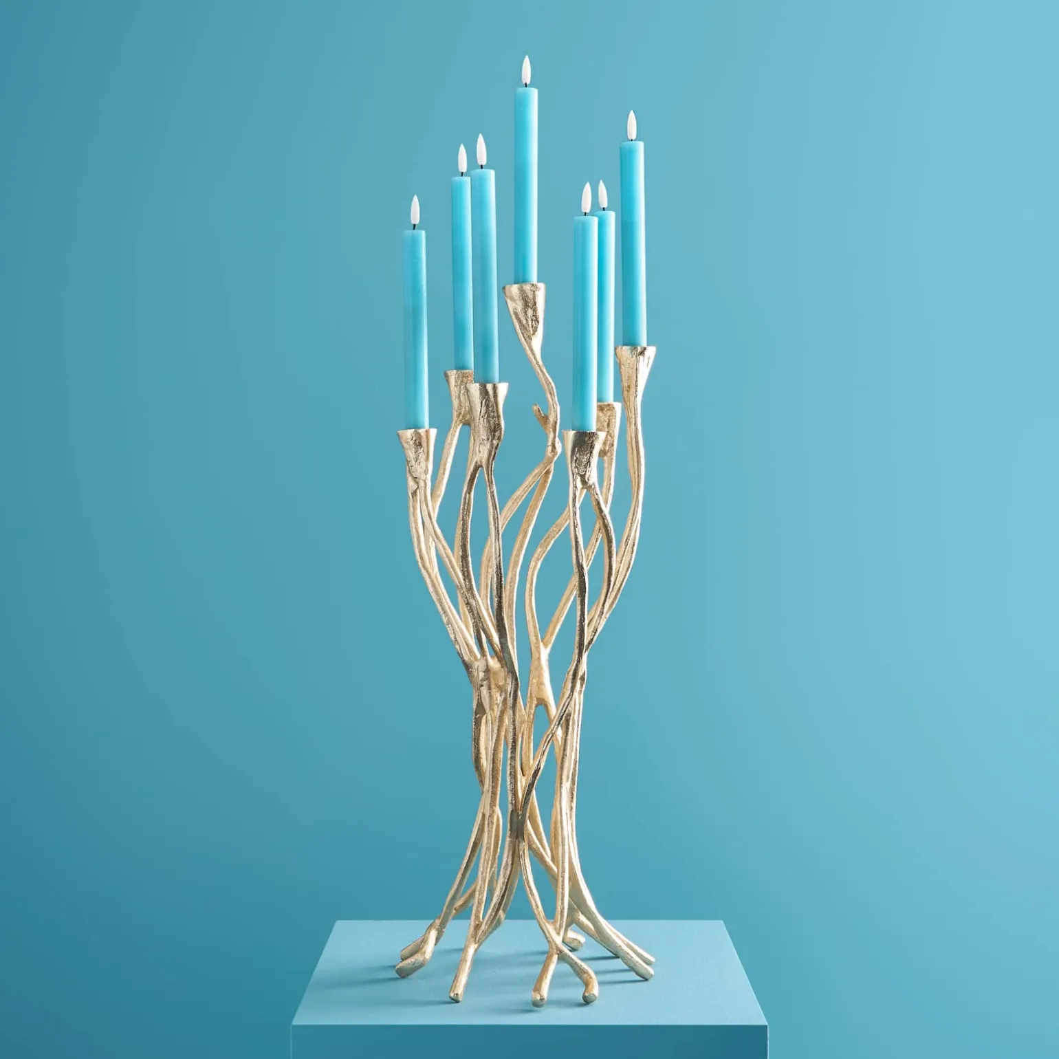 Chandelier Roots, or, aluminium, fait main, 25x22x63,5 cm