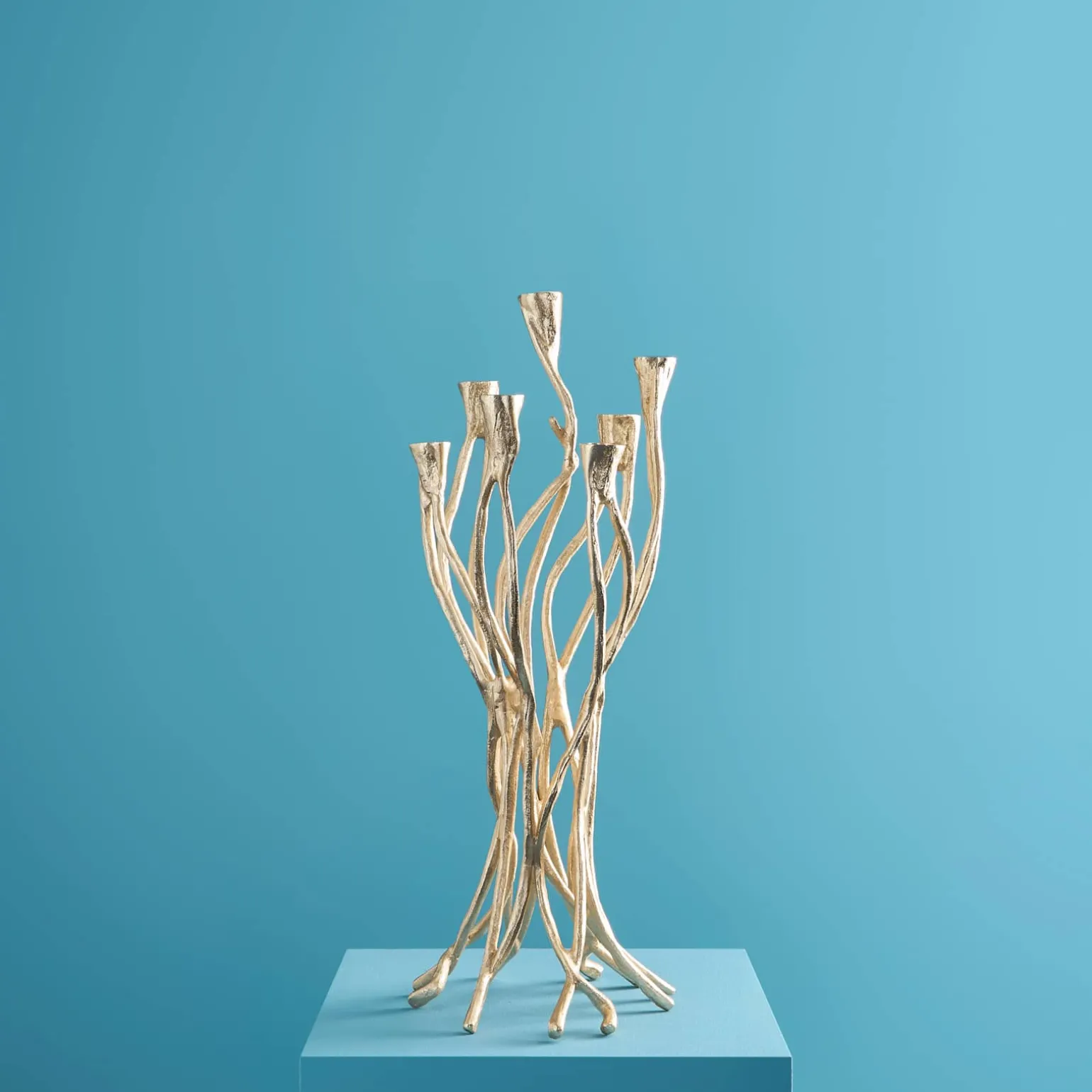 Chandelier Roots, or, aluminium, fait main, 25x22x63,5 cm