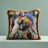 Coussin à franges Ararauna et feuilles