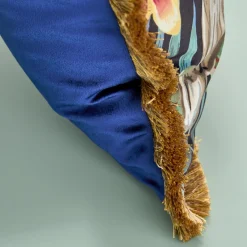 Coussin à franges Ararauna et feuilles