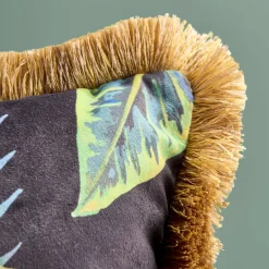 Coussin à franges Ararauna et feuilles