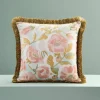 Coussin à franges Paeonia, rose-ble