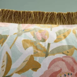 Coussin à franges Paeonia, rose-ble