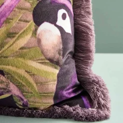 Coussin à franges Strelitzia & oiseau