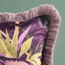 Coussin à franges Strelitzia & oiseau