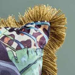 Coussin à franges Toucan et Monstera