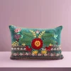 Coussin Emma, vert avec motif floral coloré