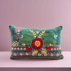 Coussin Emma, vert avec motif floral coloré