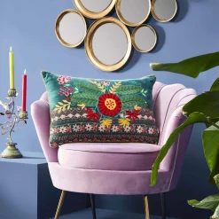 Coussin Emma, vert avec motif floral coloré