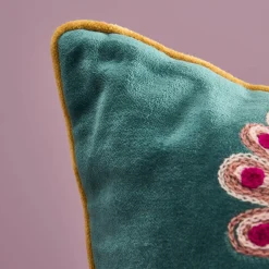 Coussin Emma, vert avec motif floral coloré