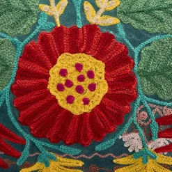 Coussin Emma, vert avec motif floral coloré