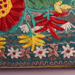 Coussin Emma, vert avec motif floral coloré