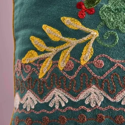 Coussin Emma, vert avec motif floral coloré