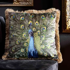 Coussin en velours paon Peacock, vert-or