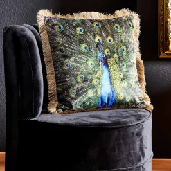 Coussin en velours paon Peacock, vert-or