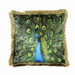 Coussin en velours paon Peacock, vert-or