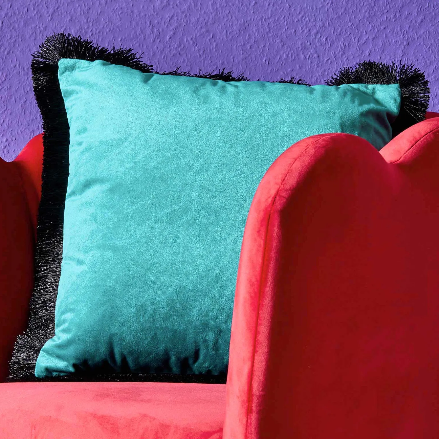 Coussin en velours Velvet Cushion, turquoise-noir