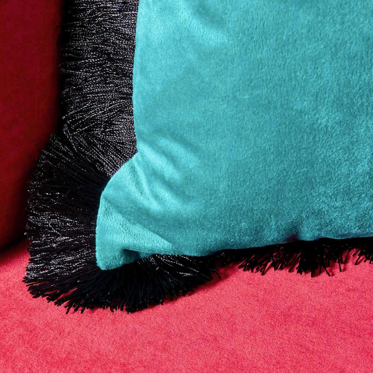 Coussin en velours Velvet Cushion, turquoise-noir