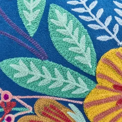 Coussin Frida, bleu avec motif floral coloré
