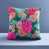 Coussin Lotte, vert avec motif floral coloré