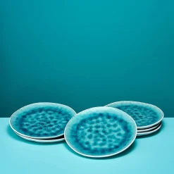 Ensemble de 6 assiettes à dessert Aquamarine, blanc/turquoise